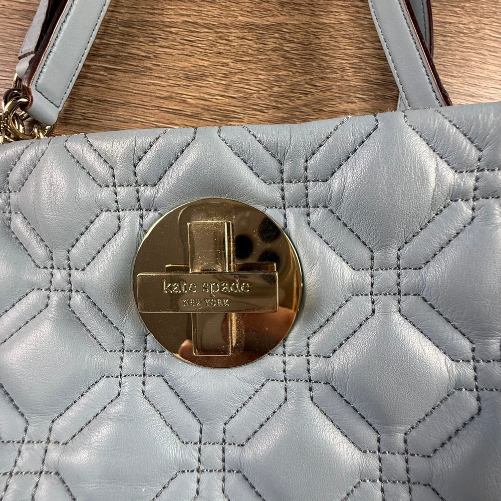 Kate Spade Wedgewood Astor Court Elena Tote Powder Blue Quilted Silver Hardware - Picture 3 of 16